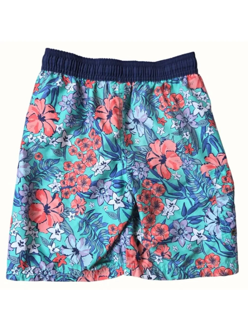Boys Cat & Jack Floral Swim Trunks Size 5/6 With Drawstring Waist & Cargo Pocket